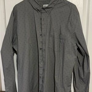 GAP XXL Slim Fit Stretch Poplin Button Down Shirt Gray